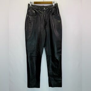 Vintage Saguaro Women's Black Genuine Leather Straight Leg Biker Pants Size 12